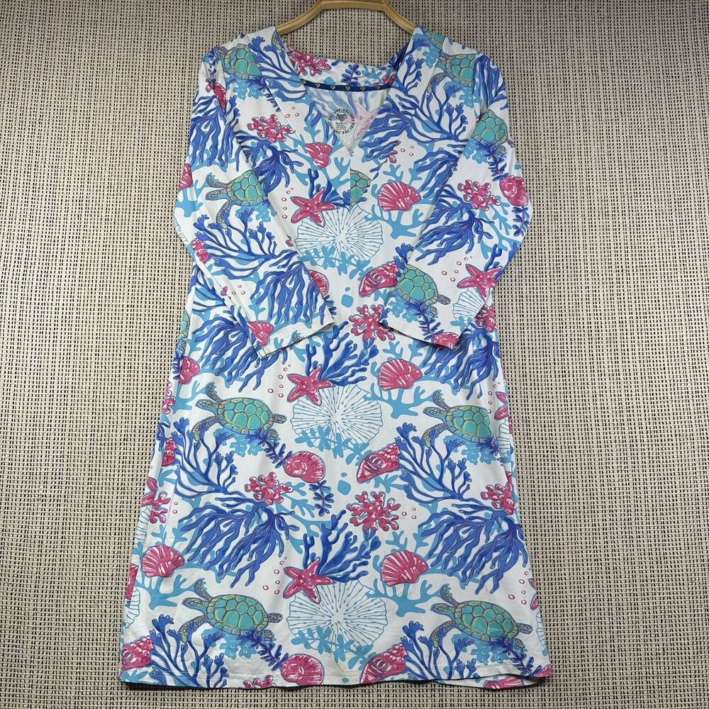 Banana Boat UPF 50+ Sea Life Print Swim Coverup Dress Medium Coastal Beach